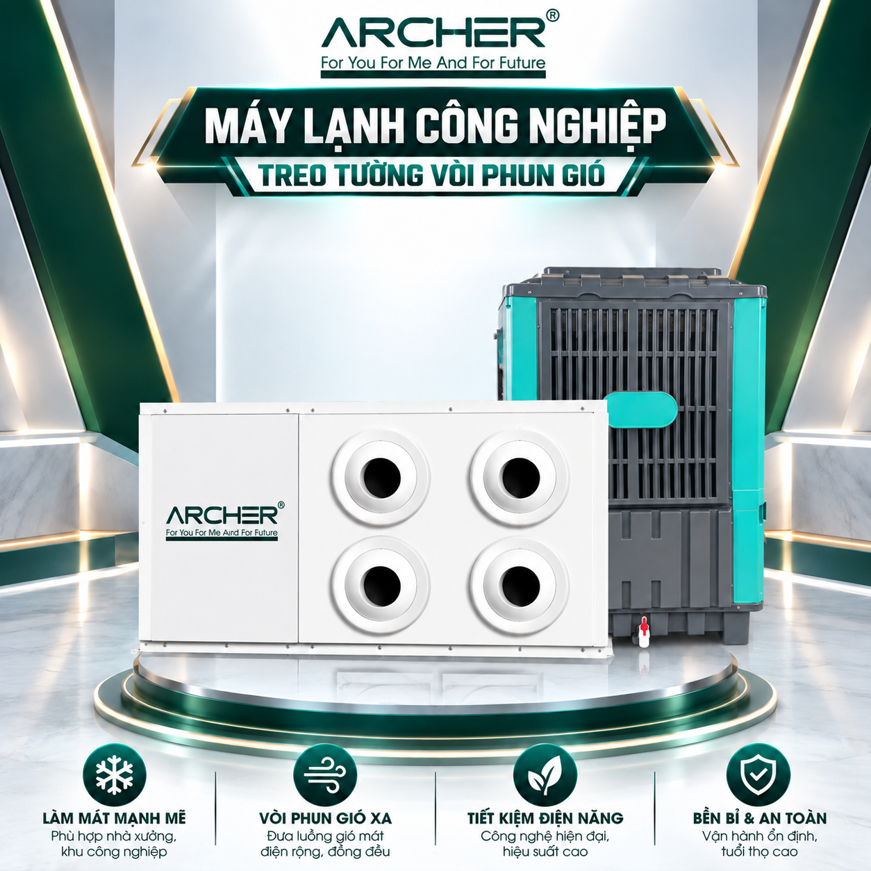 Máy Lạnh Công Nghiệp Treo Tường Vòi Phun Gió Archer 1