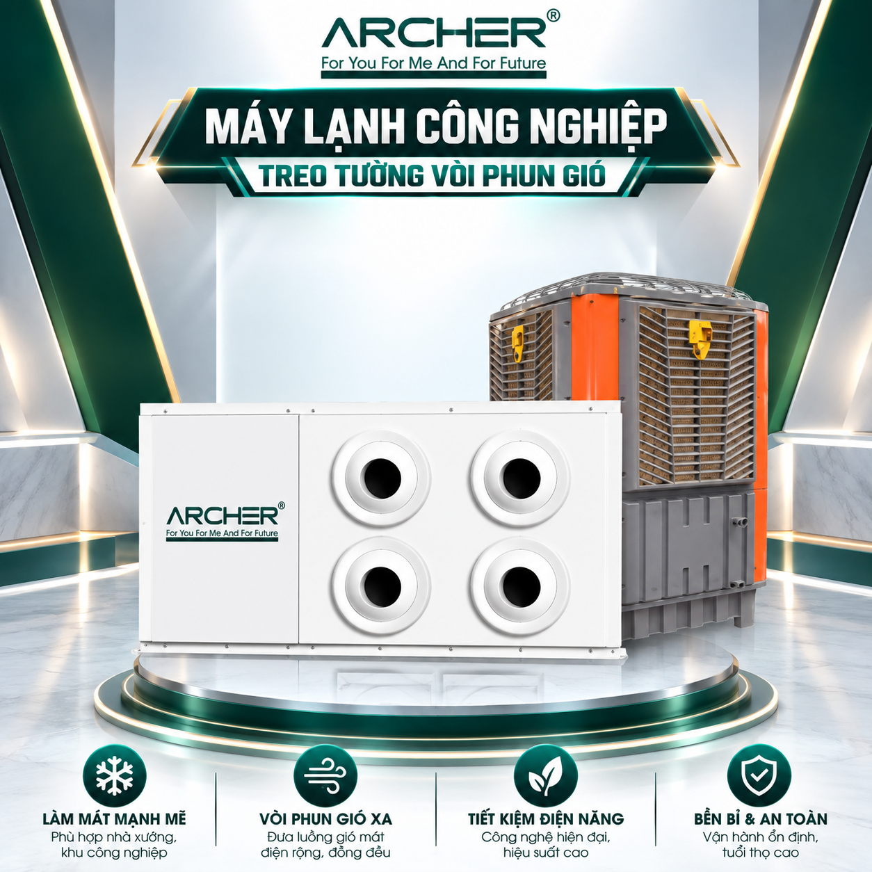Máy Lạnh Công Nghiệp Treo Tường Vòi Phun Gió Archer Máy Lạnh Công Nghiệp Treo Tường Vòi Phun Gió Archer